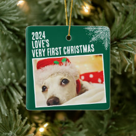 Ornamento De Cerâmica Personalizada Foto de Pet para o Primeiro Natal