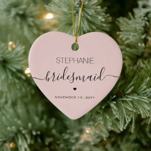 Ornamento De Cerâmica Personalizada Mínima Bridesmaid Personalizada