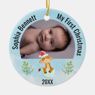 Ornamento De Cerâmica Personalizado 2 Bebês Fotográficos Meu Primeiro