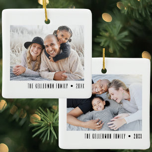 Ornamento De Cerâmica Personalizado 2 Foto Duas Faces Família Simples