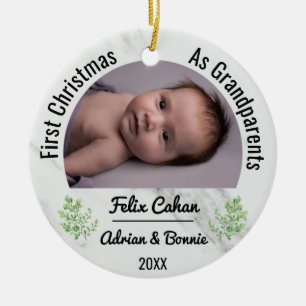 Ornamento De Cerâmica Personalizado 2 Foto Primeiro Natal como Avós para