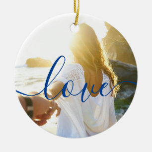 Ornamento De Cerâmica Personalizado 2 Fotografias e Script Text Love