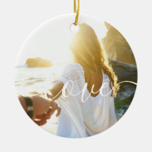 Ornamento De Cerâmica Personalizado 2 Fotografias e Script Text Love