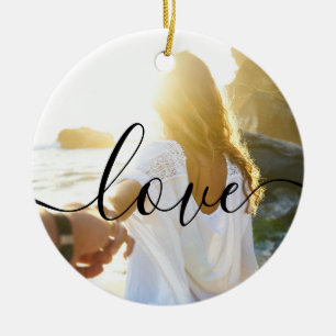 Ornamento De Cerâmica Personalizado 2 Fotografias e Script Text Love