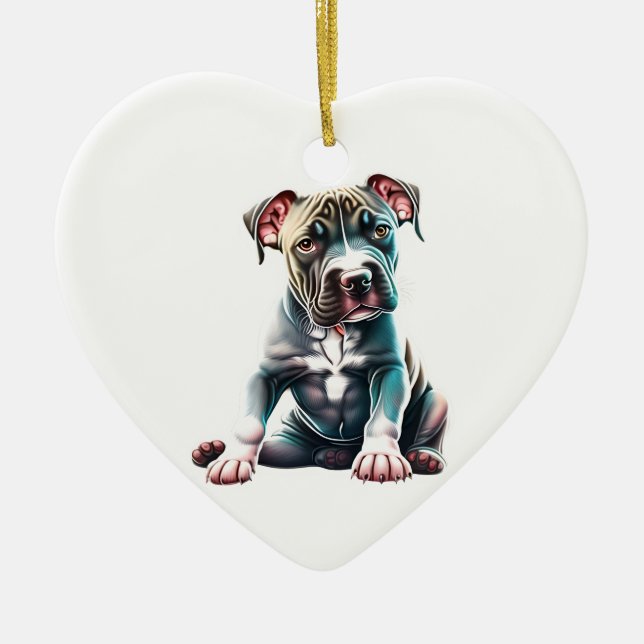 Ornamento De Cerâmica Personalizado Americano Staffordshire Terrier Pupp (Frente)