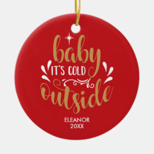Ornamento De Cerâmica Personalizado Bebê Está Frio Lá Fora