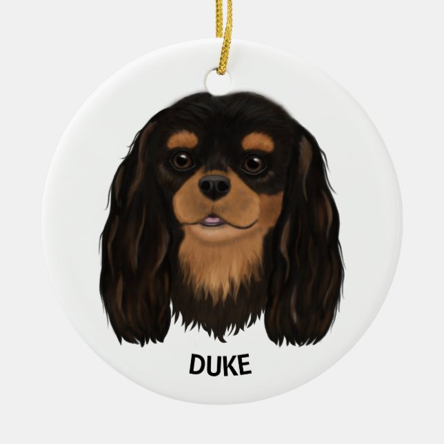 Ornamento De Cerâmica Personalizado Black e Cavalier King Spaniel (Frente)