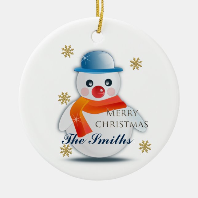 Ornamento De Cerâmica Personalizado Bonito Snowman (Frente)