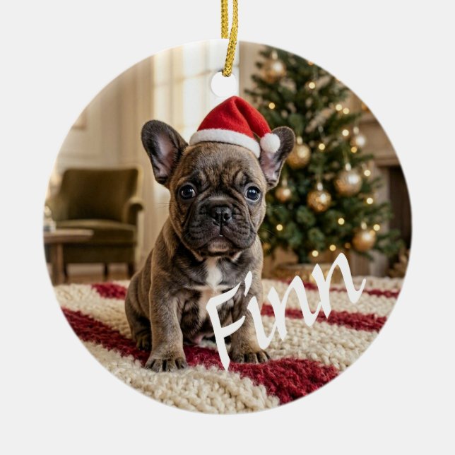 Ornamento de Cerâmica Personalizado com Foto Chic (Frente)