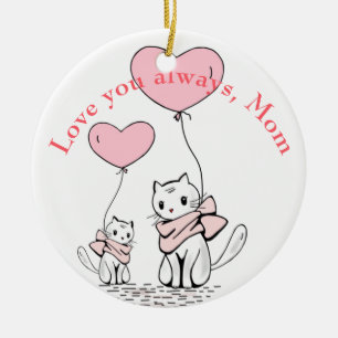 Ornamento De Cerâmica Personalizado de Gato e Gatinho da Mãe de Kawaii