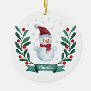 Ornamento De Cerâmica Personalizado de Neve de Aquarela de Natal