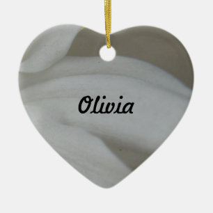 Ornamento De Cerâmica Personalizado do Coração do Cristântemo Branco