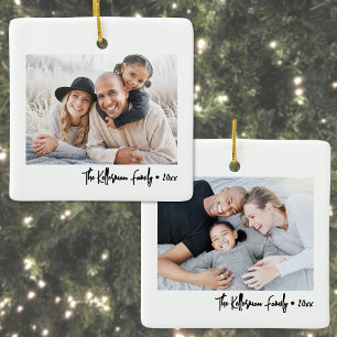 Ornamento De Cerâmica Personalizado Dupla Face Família Duas Fotos Natal