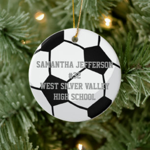 Ornamento De Cerâmica Personalizado em volta da bola de futebol ostenta