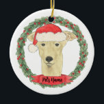 Ornamento De Cerâmica Personalizado Fawn Tan Greyhound<br><div class="desc">Façam a lista legal este ano com um ornamento personalizado da sua doce fada que é um galo! Para os presentes mais doces,  emparelhe-o com um impressão de arte correspondente ou outro item da minha coleção!</div>