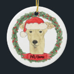 Ornamento De Cerâmica Personalizado Fawn Tan Greyhound<br><div class="desc">Façam a lista legal este ano com um ornamento personalizado da sua doce fada que é um galo! Para os presentes mais doces,  emparelhe-o com um impressão de arte correspondente ou outro item da minha coleção!</div>