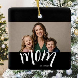 Ornamento De Cerâmica Personalizado Foto Ano de Fundação Moderno da Mãe