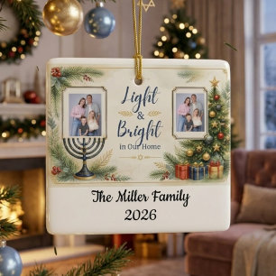Ornamento De Cerâmica Personalizado Hanukkah Foto de Família Chrismukkah