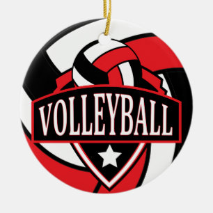 Ornamento De Cerâmica Personalizado - Logotipo de Voleibol de 🏐 Vermelh