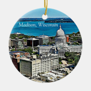 Ornamento De Cerâmica Personalizado Madison, em Wisconsin Cheese Head