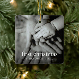 Ornamento De Cerâmica Personalizado Moderno Natal do Bebê Foto Elegante
