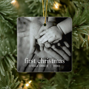 Ornamento De Cerâmica Personalizado Moderno Natal do Bebê Foto Elegante