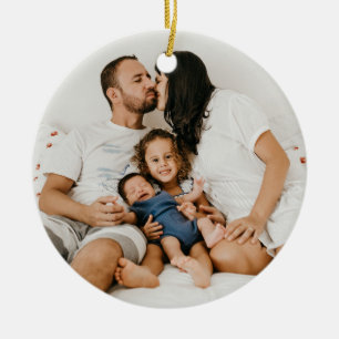 Ornamento De Cerâmica Personalizado Natal da Família de Fotos 2