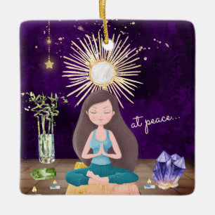 Ornamento De Cerâmica Personalizado No Natal Da Peace Yoga Brunette Girl