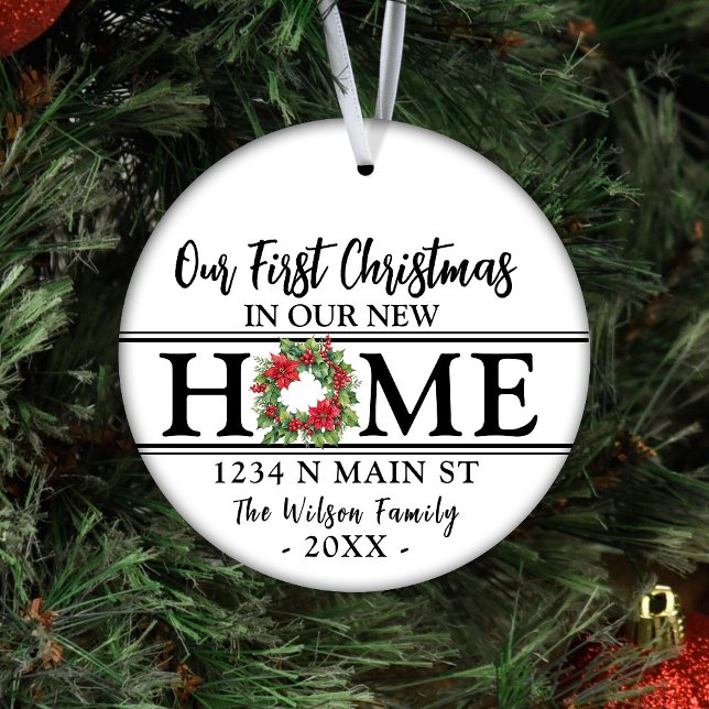 Ornamento De Cerâmica Personalizado Nosso Primeiro Natal Em Nossa Nova C (Criador carregado)