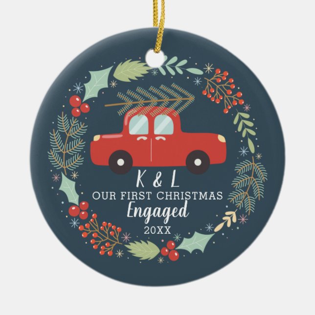 Ornamento De Cerâmica Personalizado Nosso Primeiro Pedido Engajado De Na (Frente)