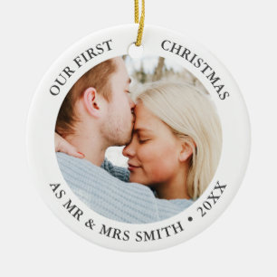 Ornamento De Cerâmica Personalizado para Casamento de Natal das Suas Fot