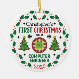 Ornamento De Cerâmica Personalizado para o primeiro Natal do Engenheiro