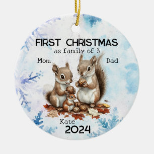 Ornamento De Cerâmica Personalizado Primeiro Natal como uma Família de 3
