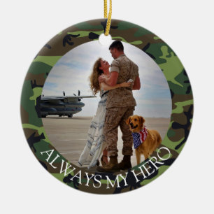 Ornamento De Cerâmica Personalizado sempre minha foto da camuflagem do