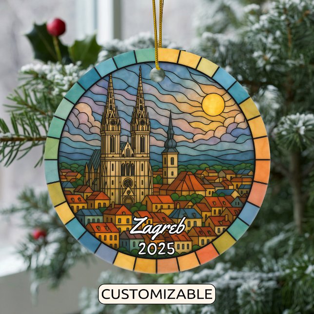 Ornamento De Cerâmica Personalizado StainGlass Zagreb, Croácia (Criador carregado)