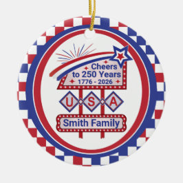 Ornamento De Cerâmica Personalizado USA 250–Marquise Retrô Patriótica