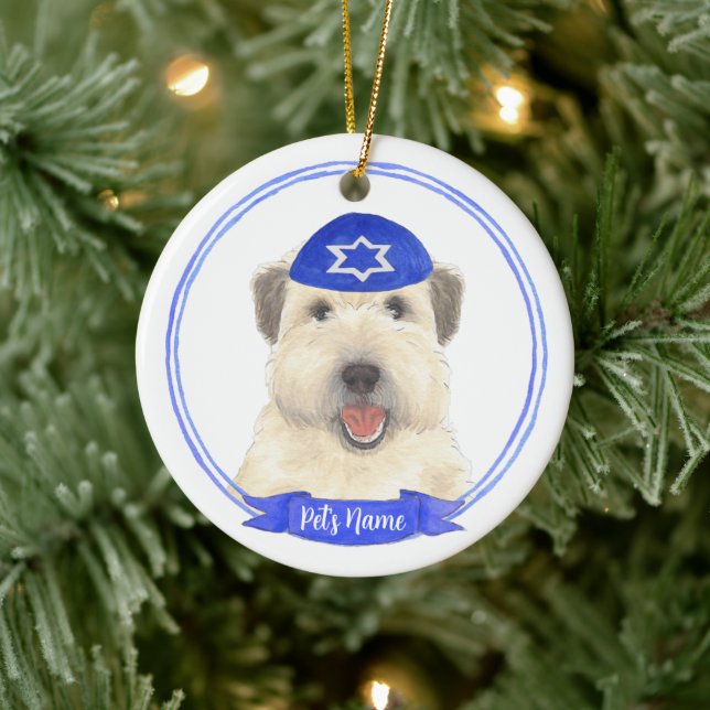Ornamento De Cerâmica Personalizado Wheaten Terrier Hanukkah Yarmulke (Árvore)