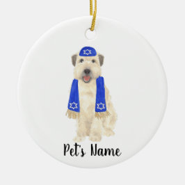 Ornamento De Cerâmica Personalizado Wheaten Terrier Yarmulke e Scarf