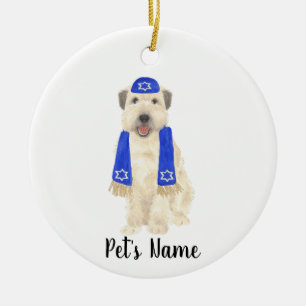 Ornamento De Cerâmica Personalizado Wheaten Terrier Yarmulke e Scarf