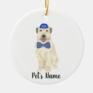 Ornamento De Cerâmica Personalizado Wheaten Terrier Yarmulke e Tie