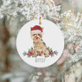 Ornamento De Cerâmica Personalizado Yorkshire Terrier Christmas