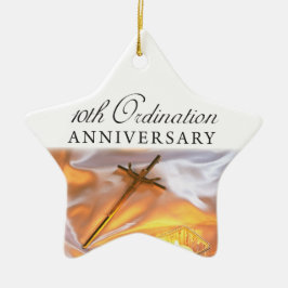 Ornamento De Cerâmica Personalizar, 10º Aniversário da Ordenação, Cross