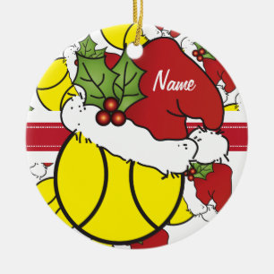 Ornamento De Cerâmica Personalizar a bola de Tênis de Natal do Santa Ha