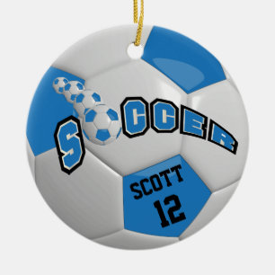 Ornamento De Cerâmica Personalizar Bola de Futebol   Azul