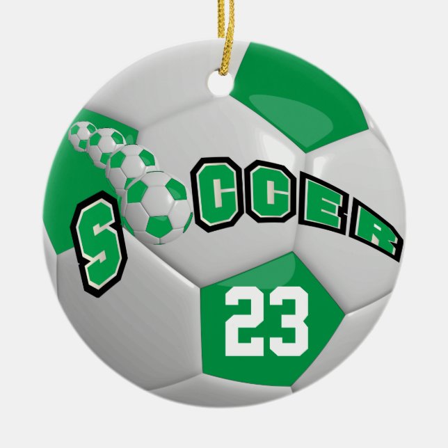 Ornamento De Cerâmica Personalizar Bola de Futebol | Verde (Frente)