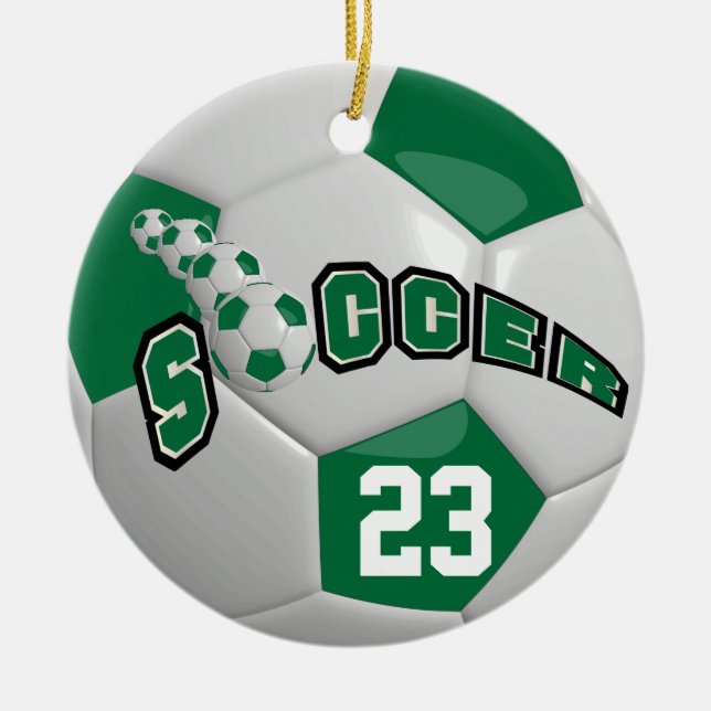 Ornamento De Cerâmica Personalizar ⚽ Bola de Futebol | Verde escuro (Frente)