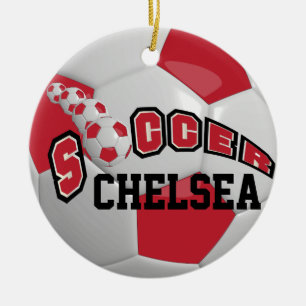 Ornamento De Cerâmica Personalizar Bola de Futebol   Vermelho escuro