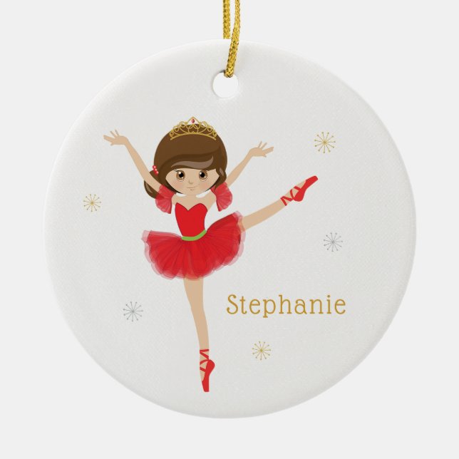 Ornamento De Cerâmica Personalizar Brunette Christmas Ballerina (Frente)