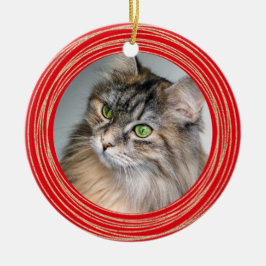 Ornamento De Cerâmica Personalizar Citação Memorial de Fotos do Red Cat