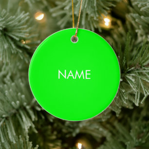 Ornamento De Cerâmica Personalizar com nome, texto minimalista verde neo